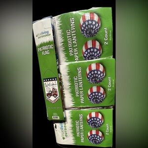 Patriotic Outdoor Decorations 6 Hanging Lanterns & A Welcome Patriotic Yard Flag